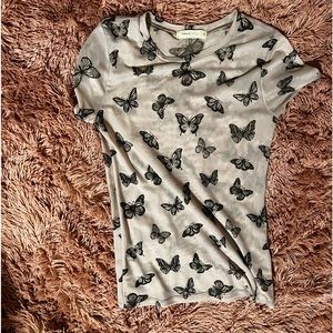 Sheer butterfly pattern T-shirt